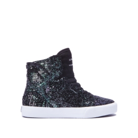 Supra Kids SKYTOP Black Sequin/White High Top Shoes | CA-15859